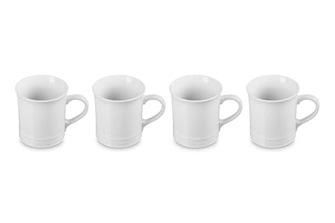 Taza externa esmaltada blanca Le Creuset, resistente para uso diario.