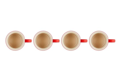 Taza Le Creuset Cerise con piedra densa ofrece alta resistencia a rayaduras.