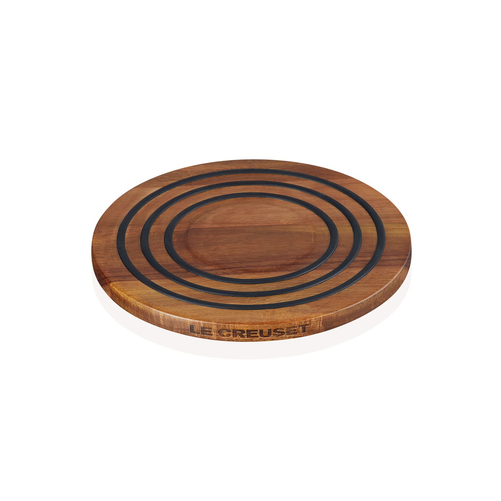 Le Creuset primer plano de anillos de silicona negros para protección térmica.