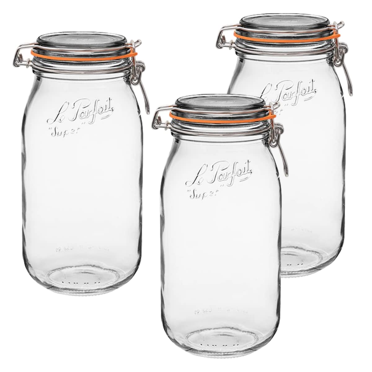 Le Parfait Super Jar con boca ancha y tapa hermética para conservar alimentos.