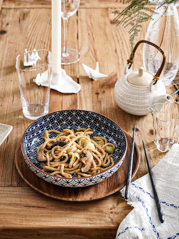 LE TAUCI cuenco ceramico ensaladas 32 onzas azul vintage, perfecto para servir ensaladas