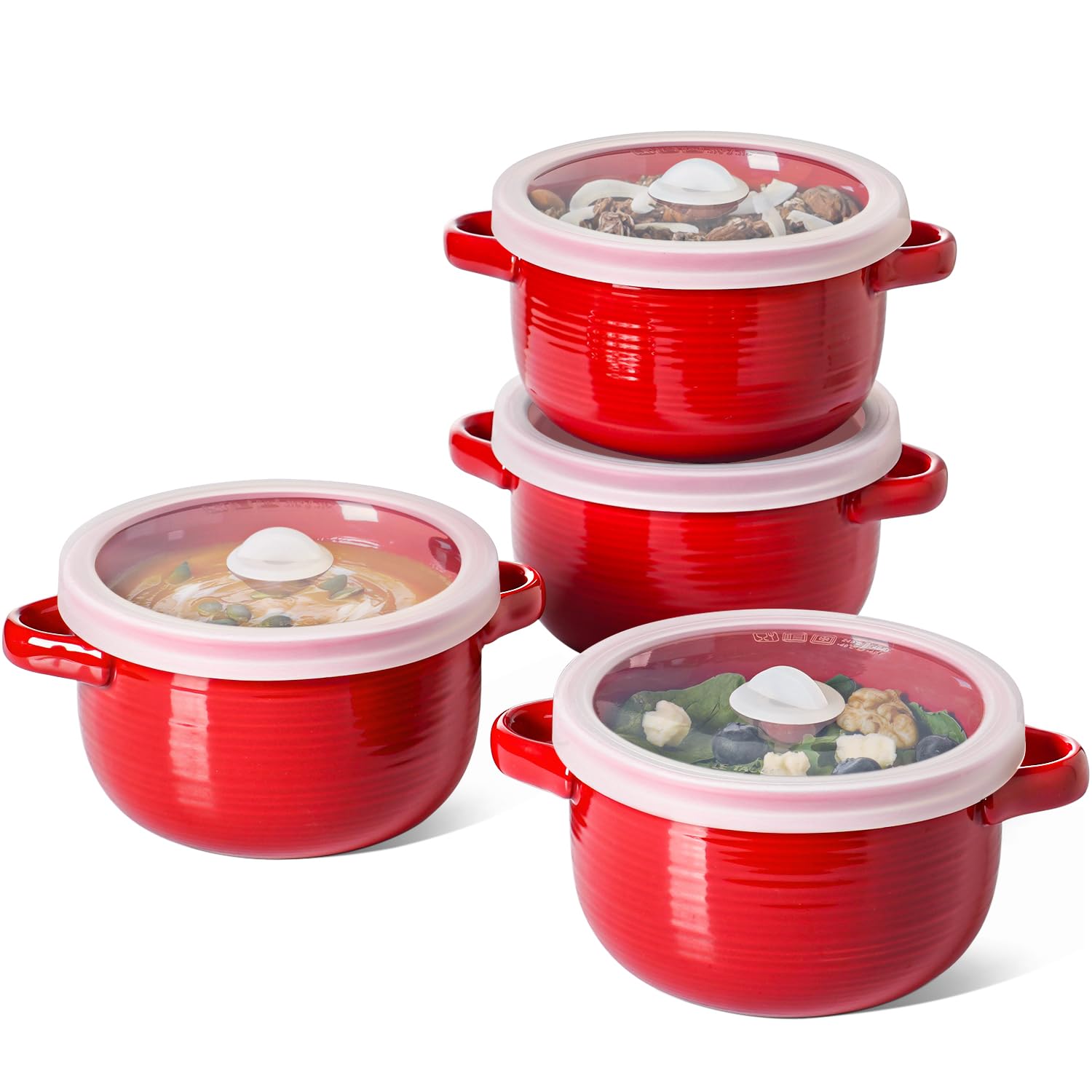 LE TAUCI cuencos sopa Francesa 28 onzas, cerámica roja con mangos para servir.