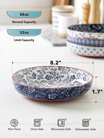 LE TAUCI plato frutas ceramico 32 onzas azul vintage, presentación atractiva