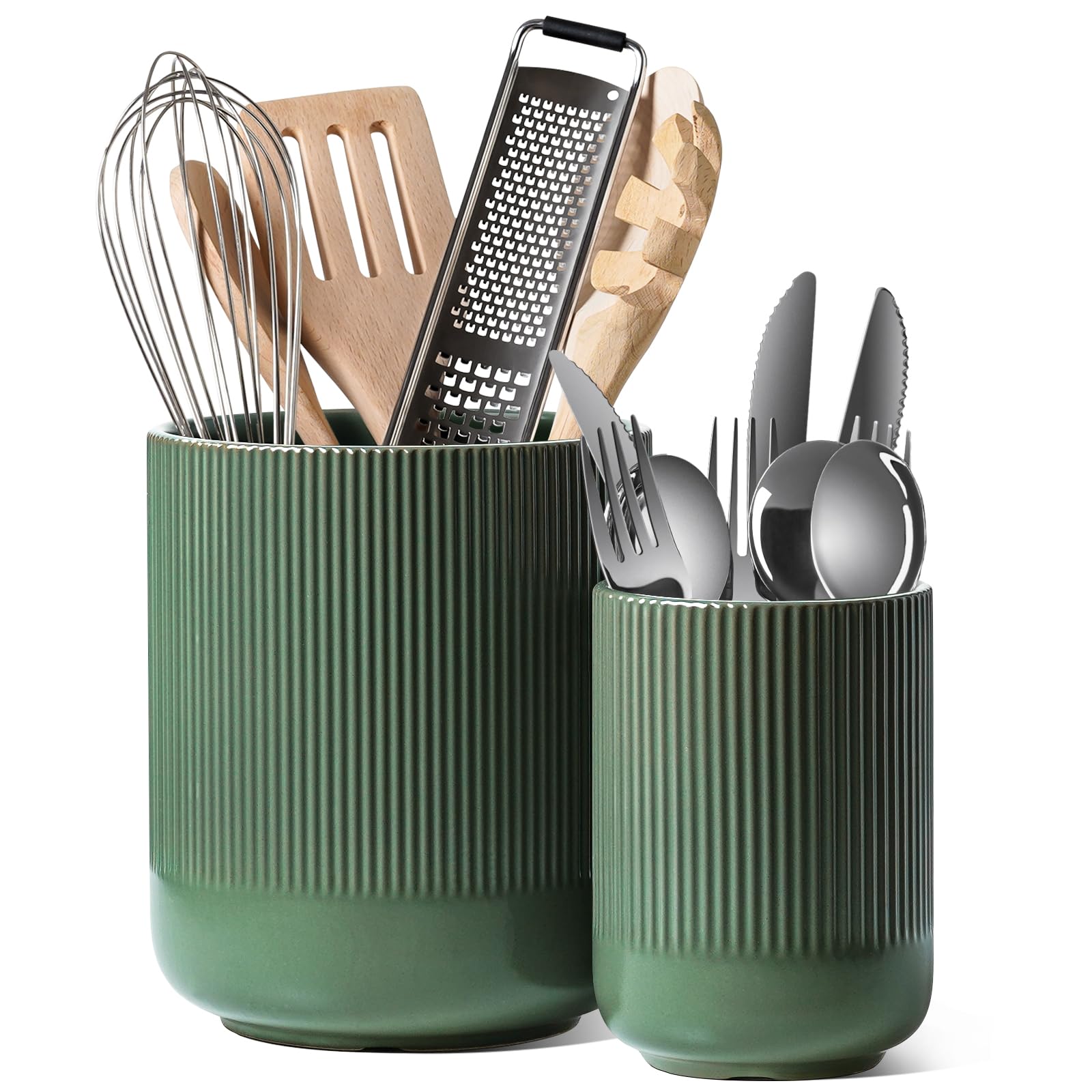 LE TAUCI porta-utensilios en cerámica verde bosque, organiza la encimera para cocinar con facilidad.
