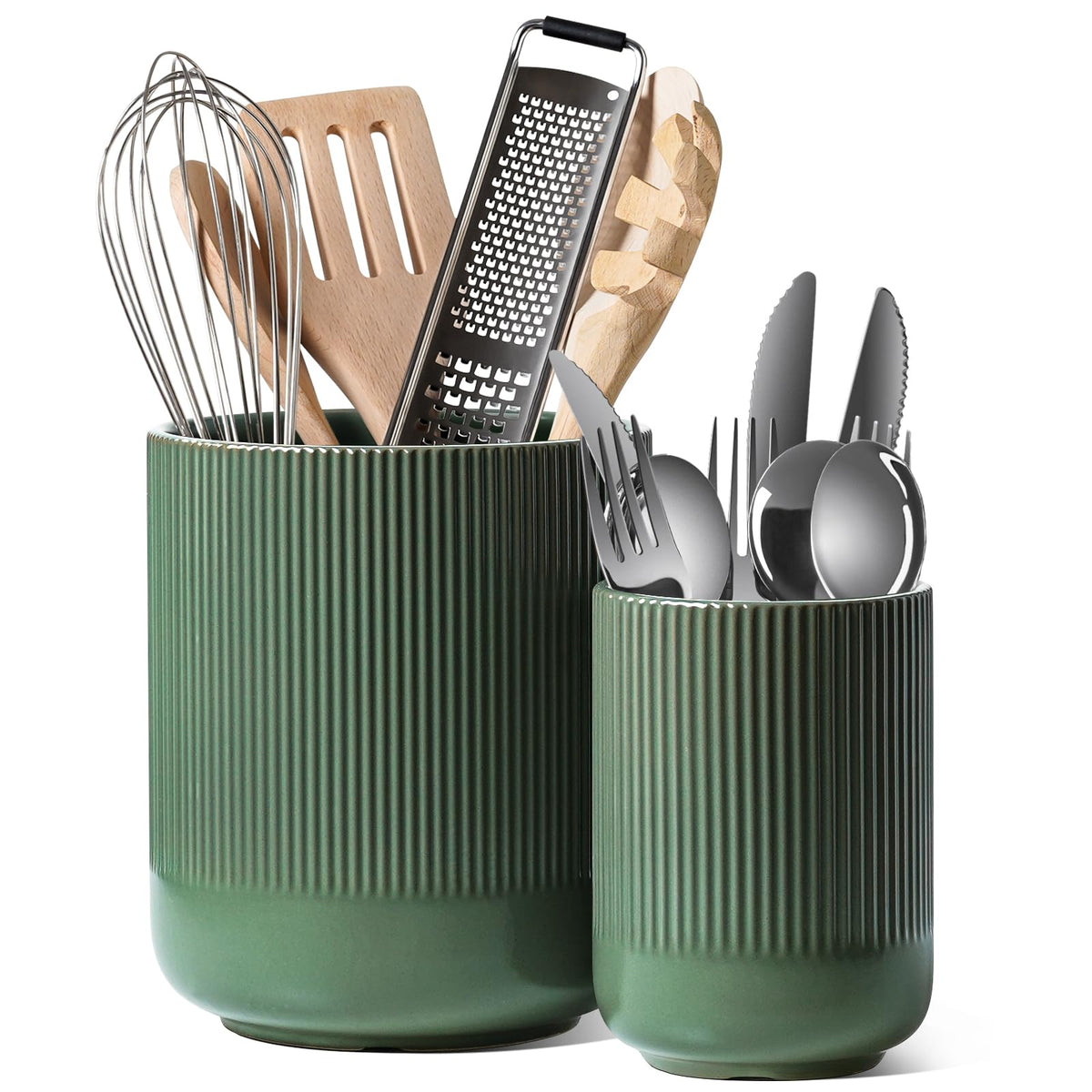 LE TAUCI porta-utensilios en cerámica verde bosque, organiza la encimera para cocinar con facilidad.