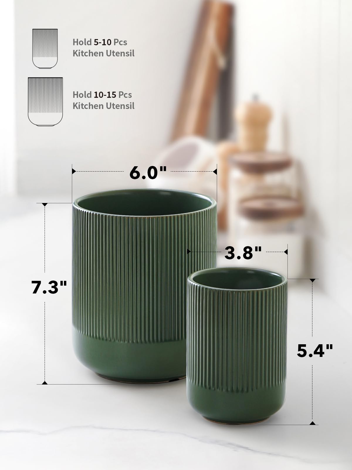 LE TAUCI porta-utensilios cerámica verde bosque, regalo práctico para cocineros.