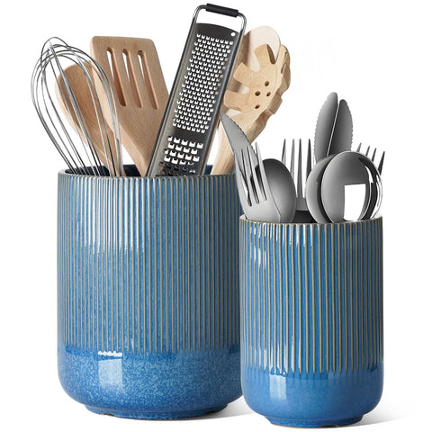 LE TAUCI porta-utensilios cerámico grande marino, almacenamiento cómodo para espátulas y utensilios.