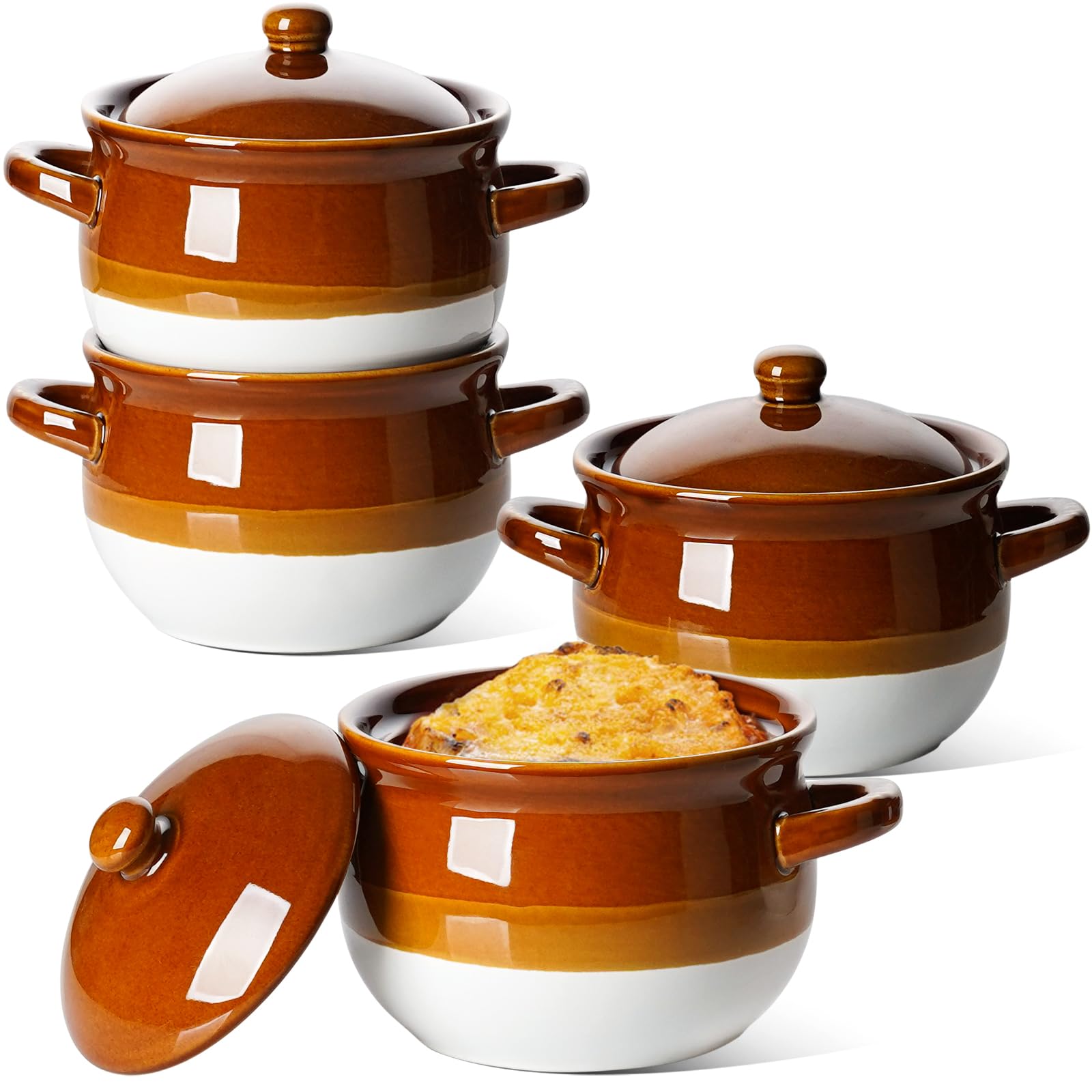 LE TAUCI cuenco de sopa cebolla francesa 22 oz con tapa, listo para servir y mantener caliente.