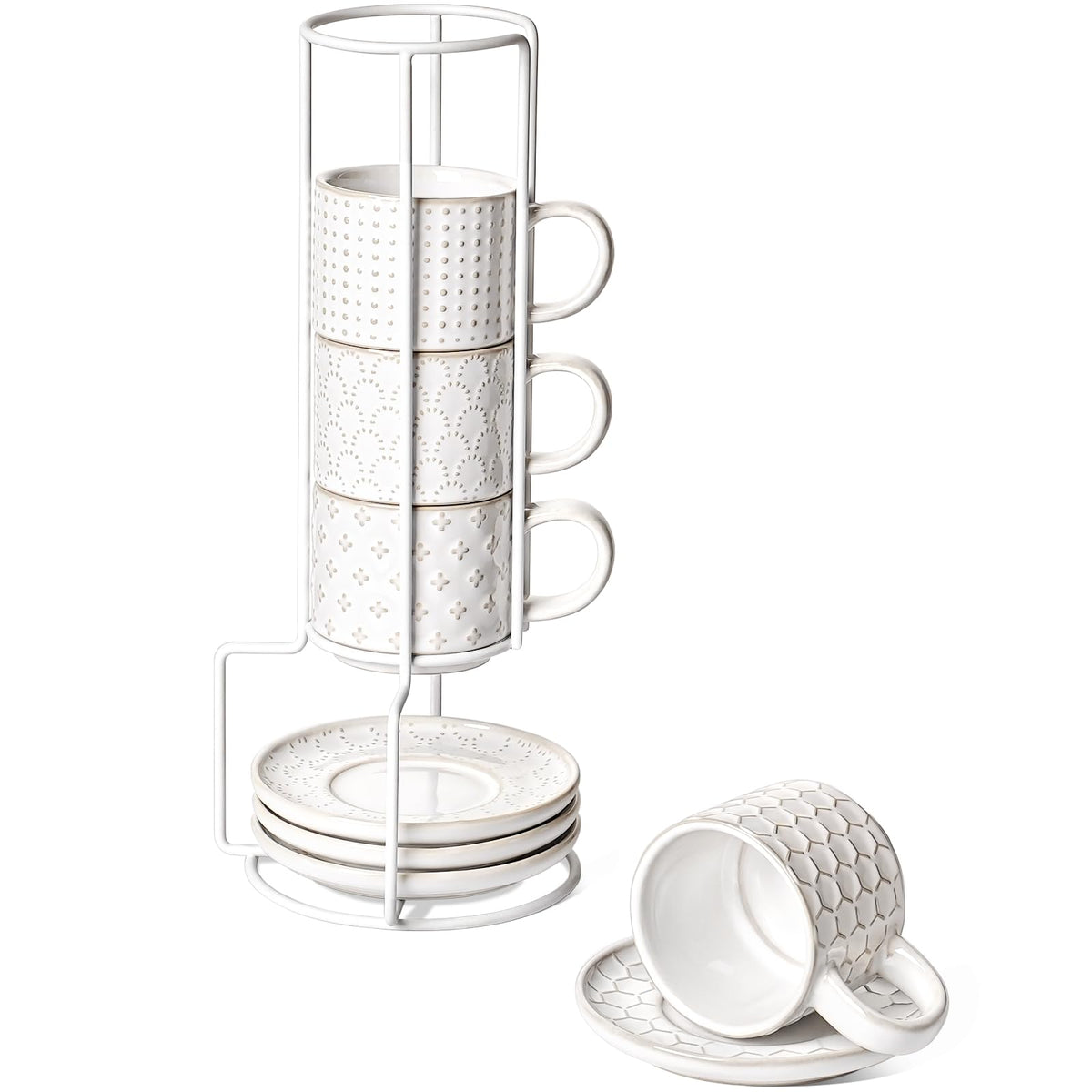LE TAUCI tazas espresso apilables con platillos para optimizar tu espacio