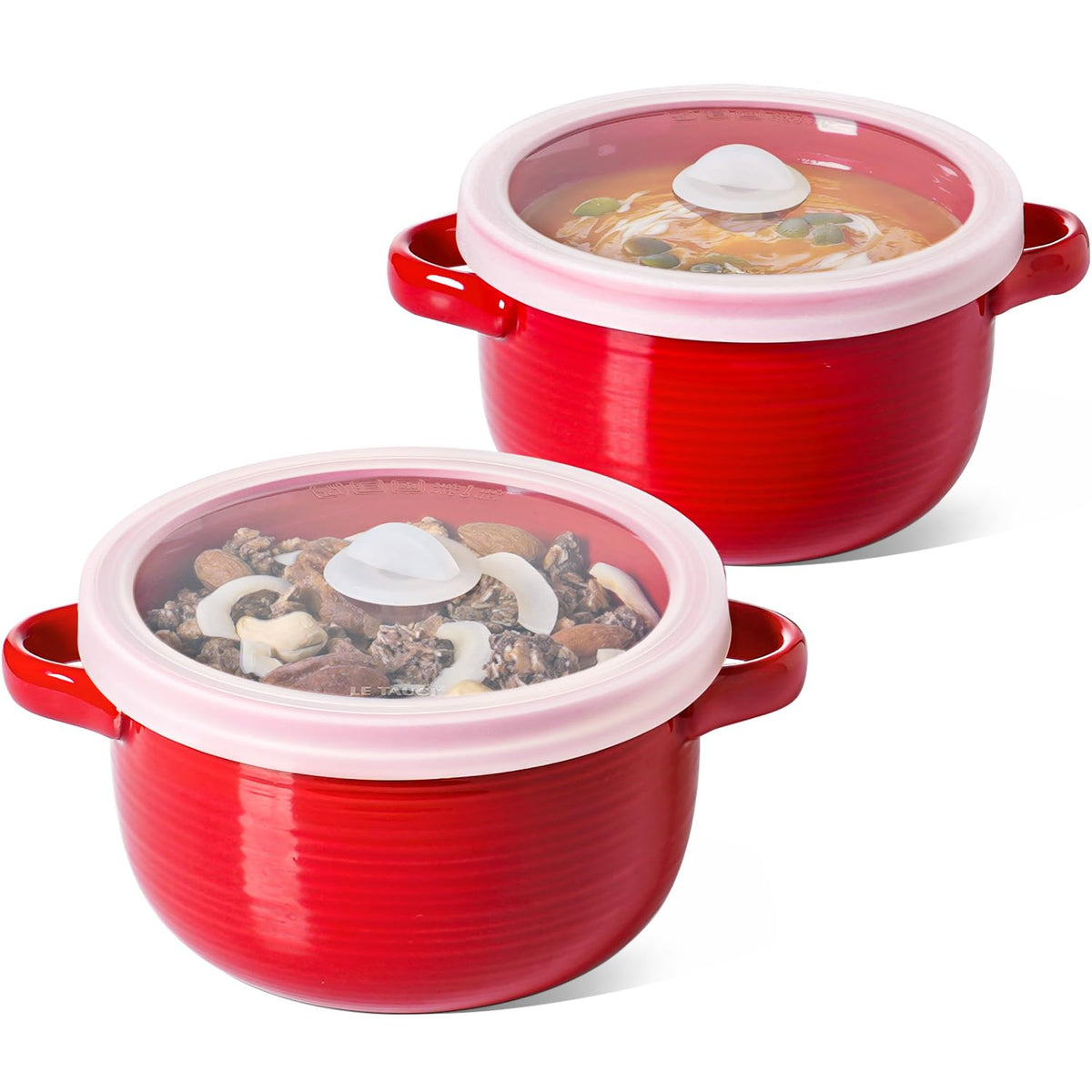 LE TAUCI tazón de sopa con manijas y tapas de silicona para calentamiento uniforme