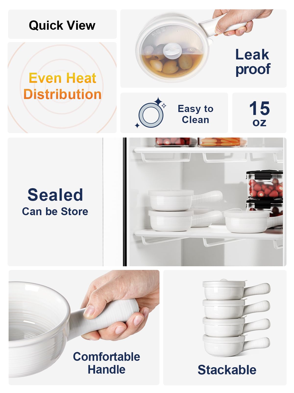 LE TAUCI tazones aptos para microondas y horno, hasta 480°F.