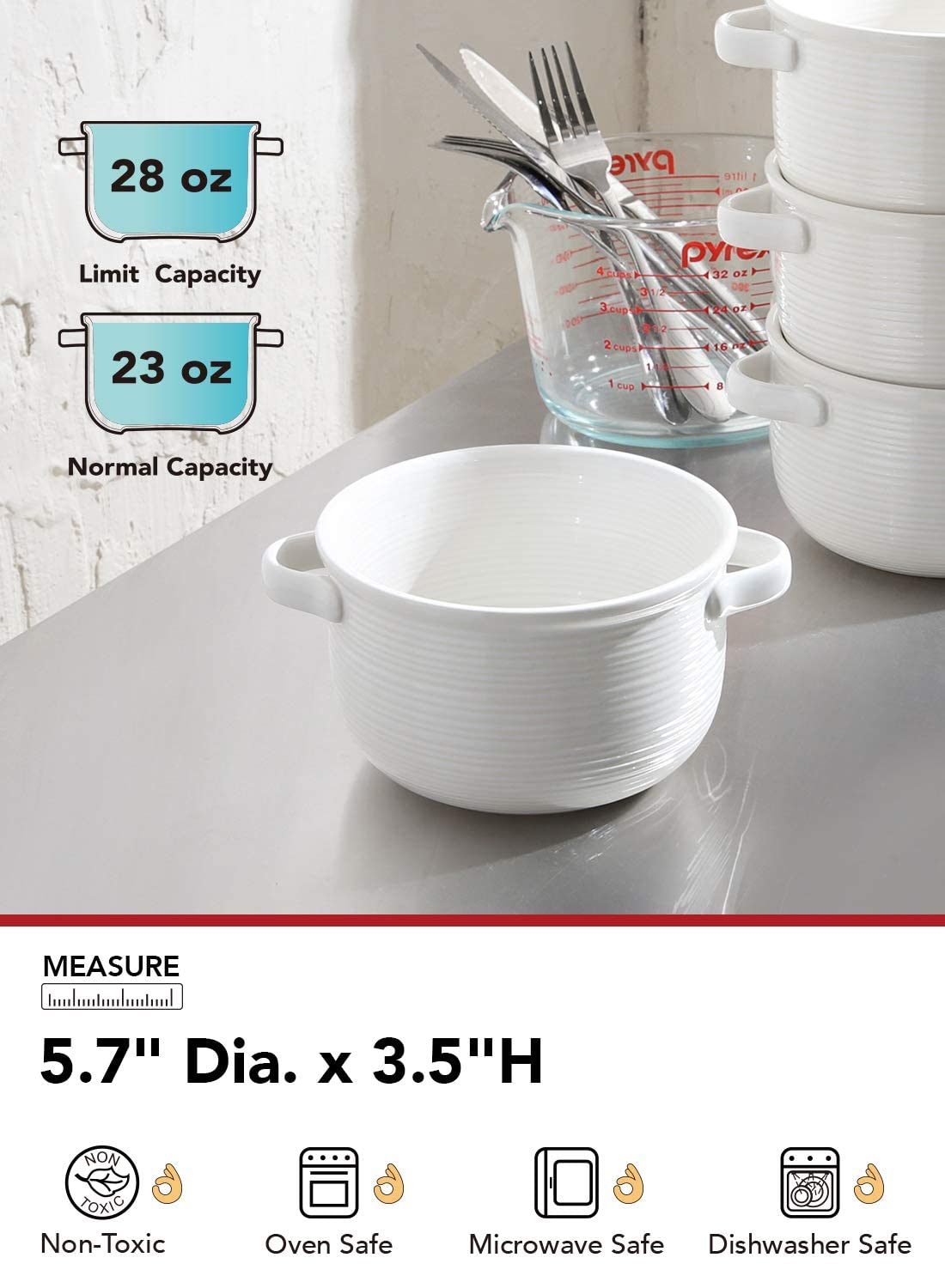 LE TAUCI set de 4 tazones con manijas dobles para servicio familiar