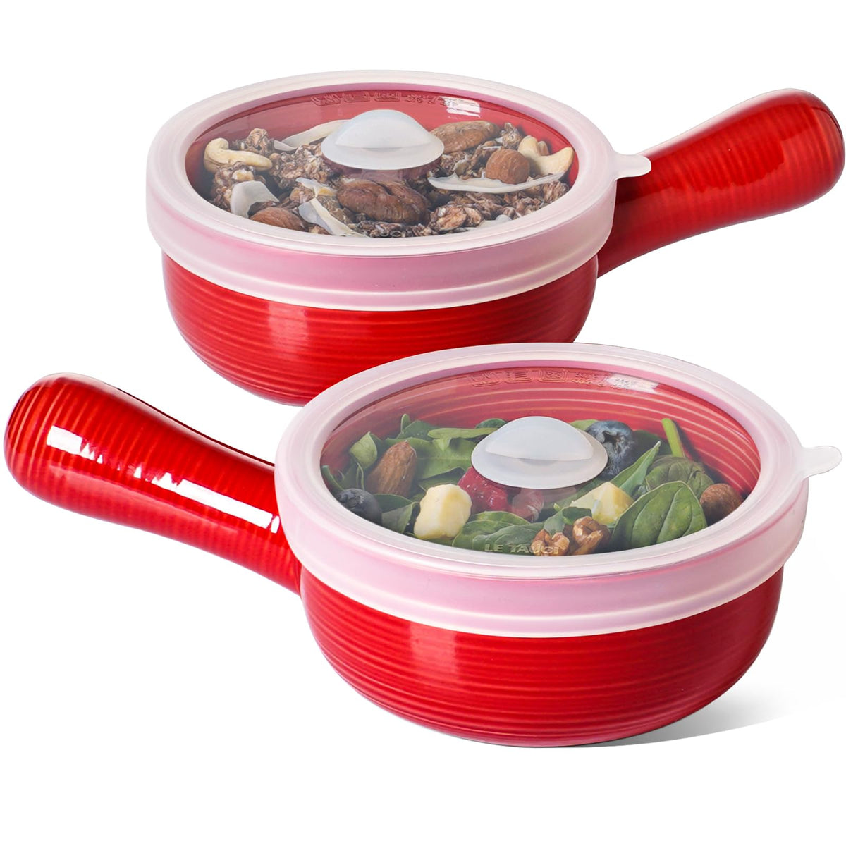 LE TAUCI tazones de sopa con tapa de silicona para vapor uniforme y evitar salpicaduras.