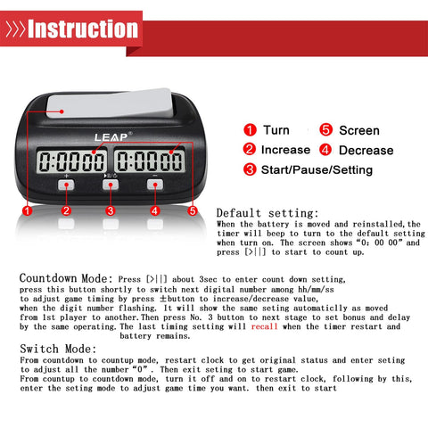Reloj LEAP con botones intuitivos para configuración rápida en partidas.