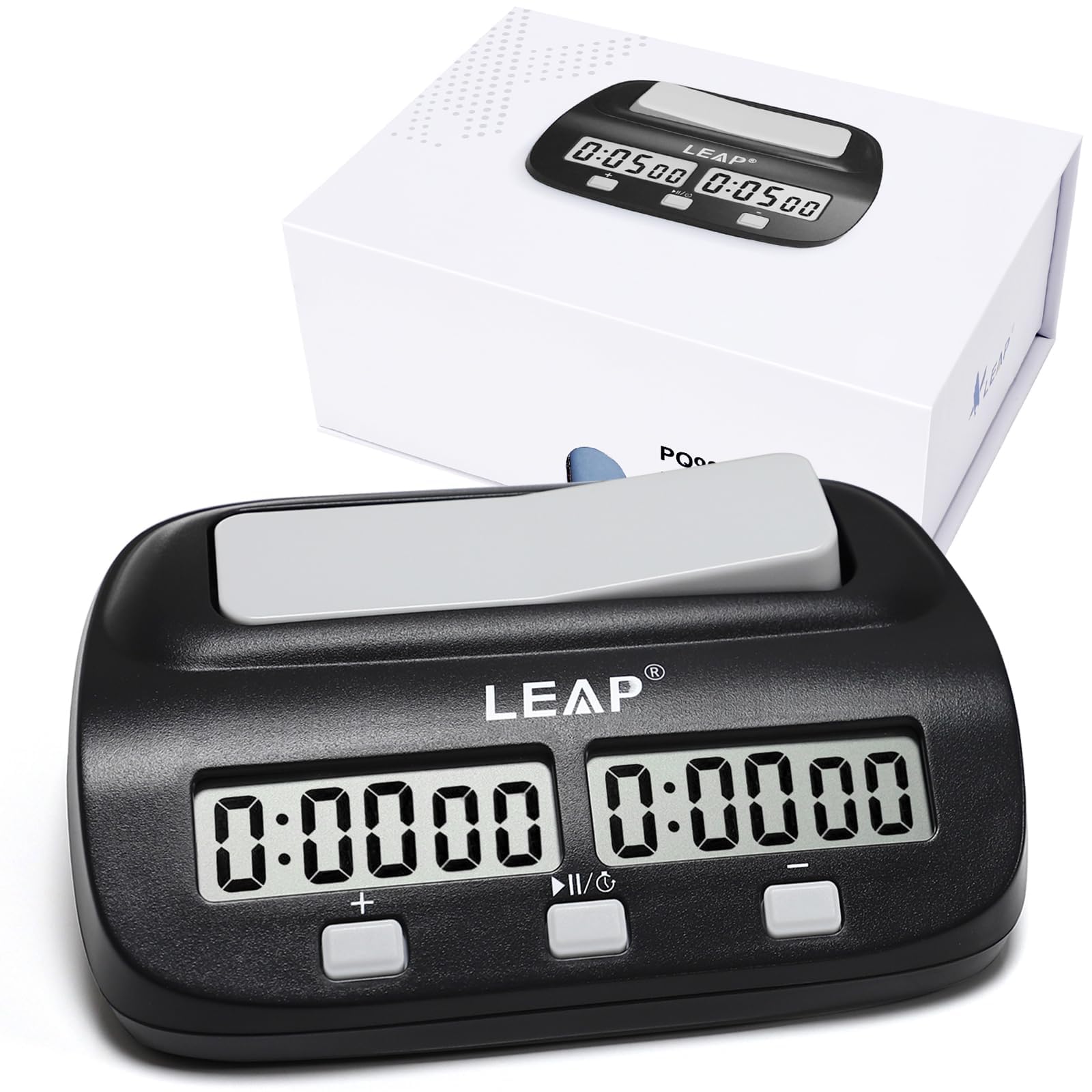 Reloj LEAP de ajedrez con vista frontal para precisión en el tiempo.