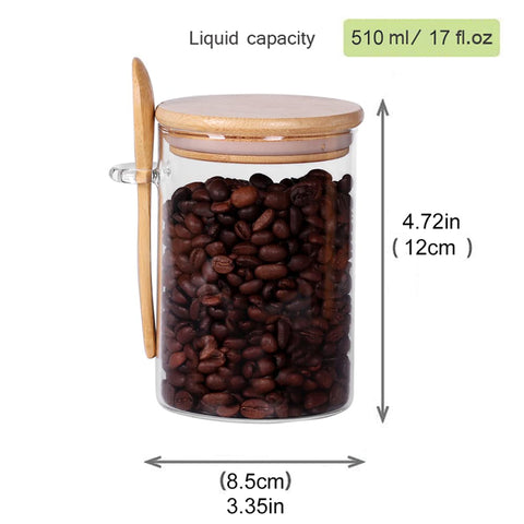 LEAVES AND TREES Y tarro de vidrio 17oz con tapa de bambú y cuchara, perfecto para café.