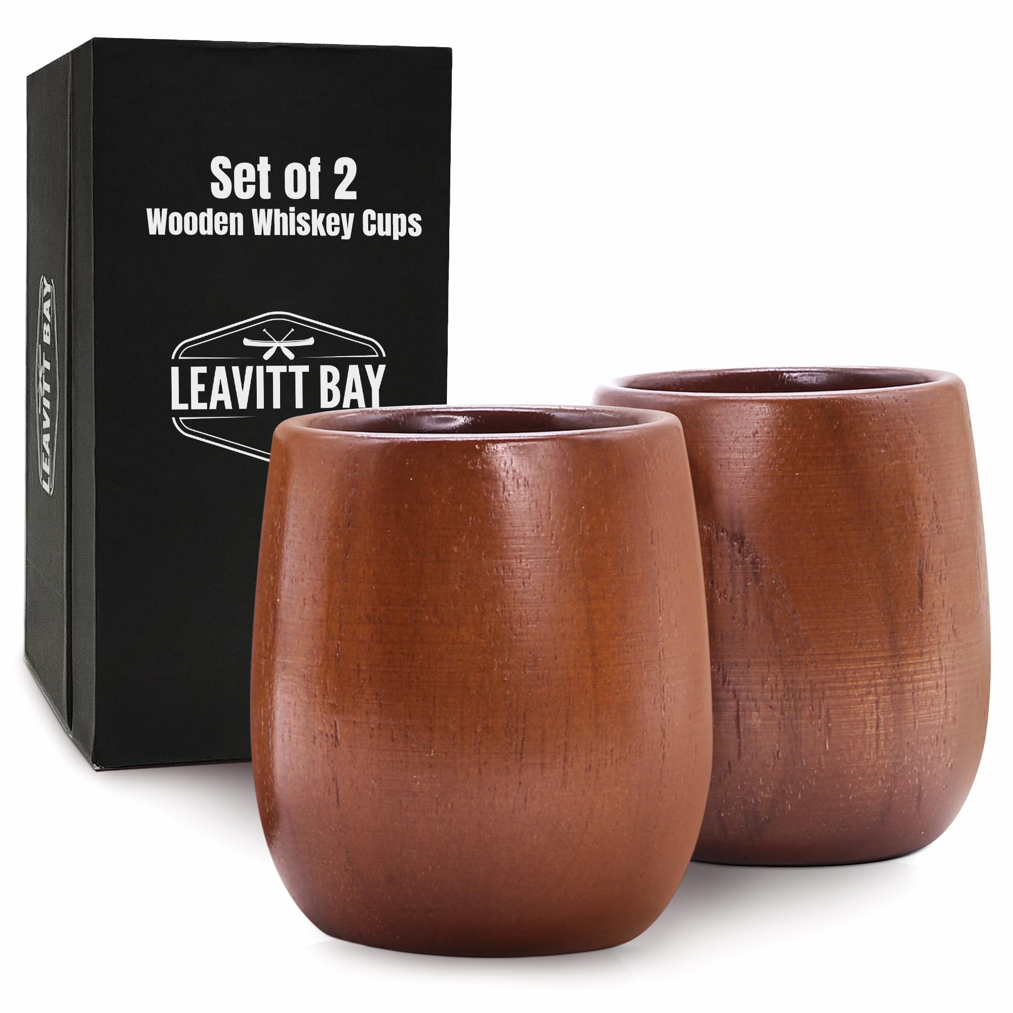 Vasos de whisky Leavitt Bay en teca, conjunto de 2 para casa y bar.
