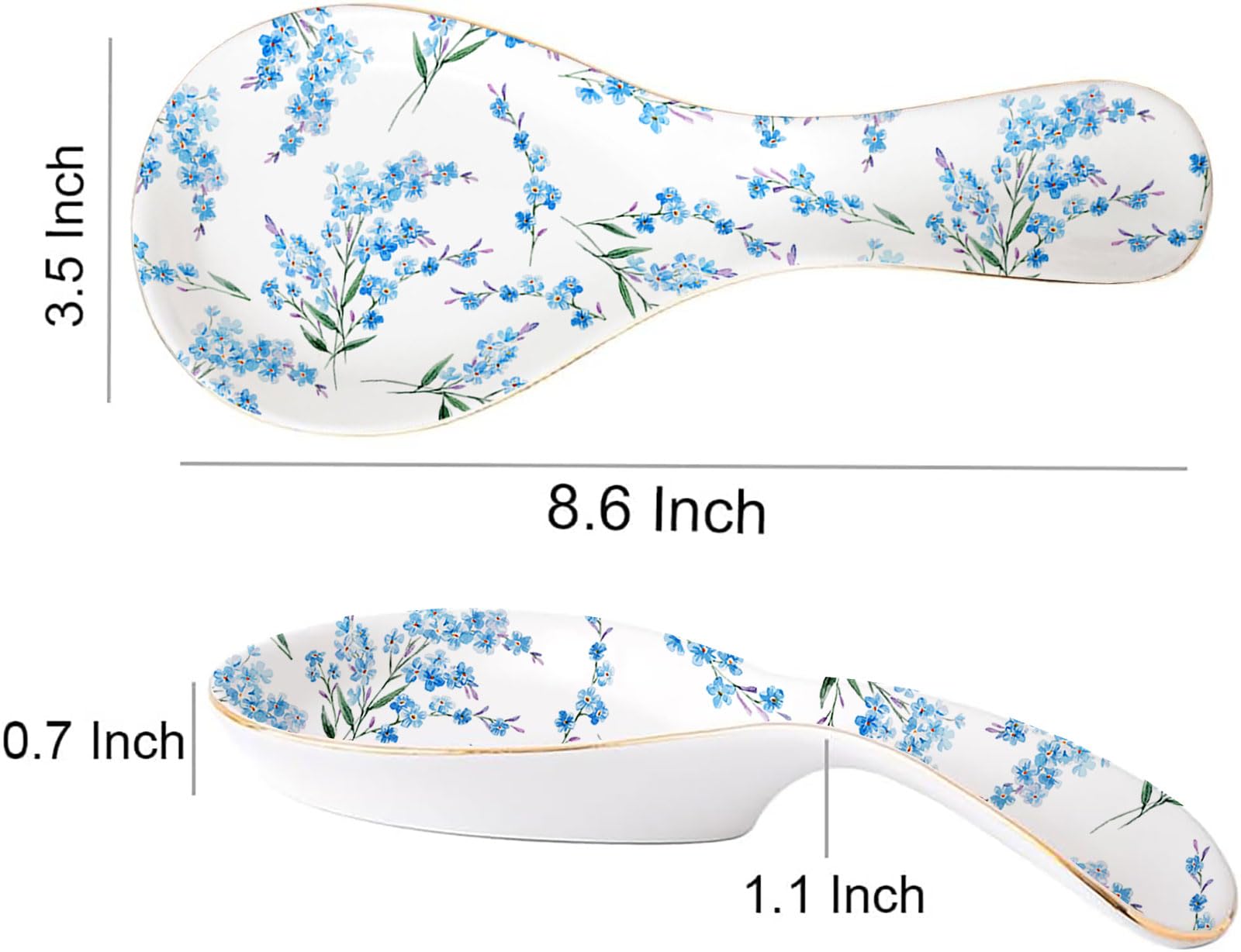 LEAZUL reposacucharas cerámico con impresión floral de flores para estante de cocina