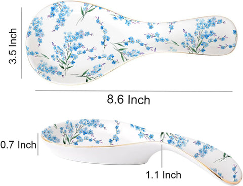 LEAZUL reposacucharas cerámico con impresión floral de flores para estante de cocina