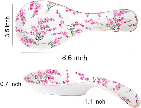 LEAZUL reposo cerámico con impresión floral, perfecto para mantener cucharas secas y al alcance.