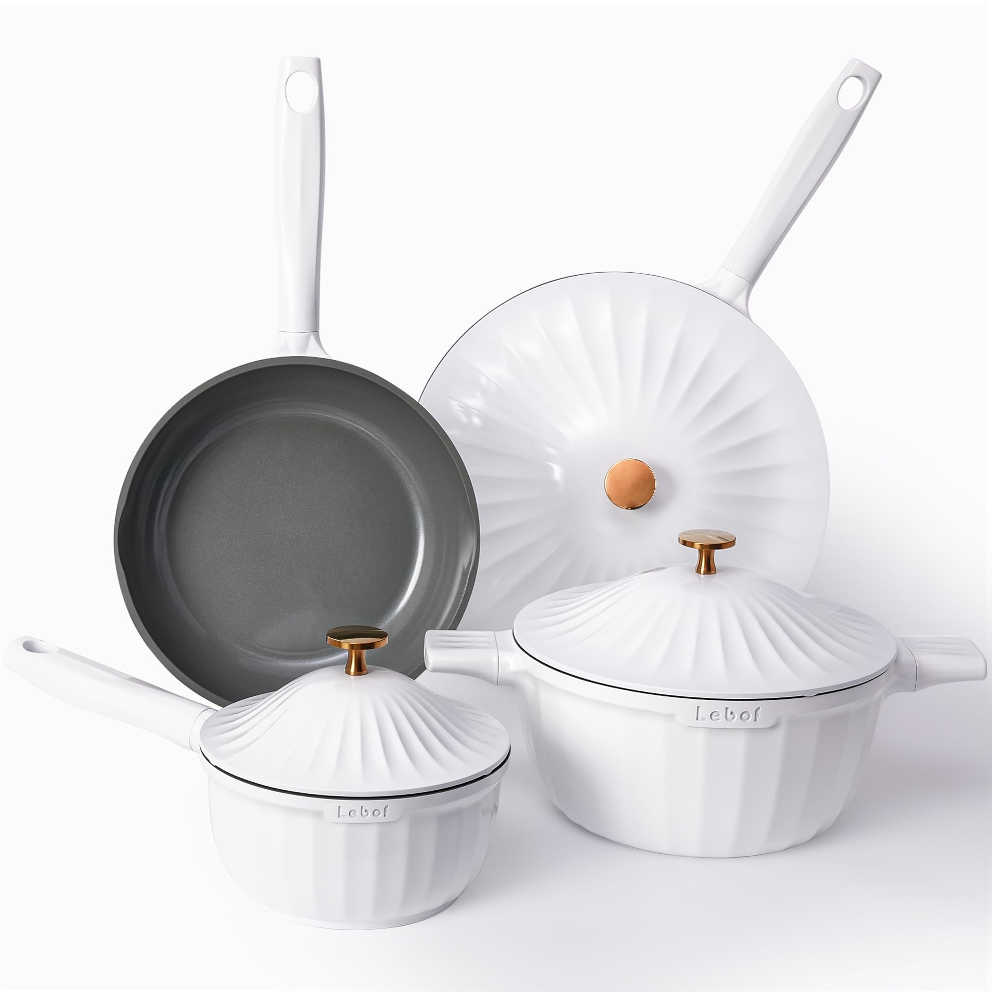 Lebof juego ollas sartenes ceramica 7 piezas, cocción eficiente y saludable.