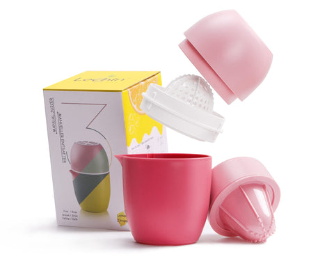 Lechin prensador manual de cítricos con forma de limón rosa para jugos frescos.