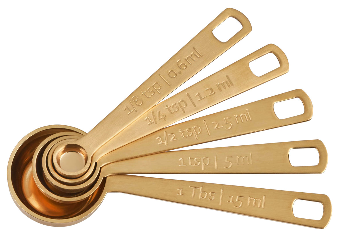 Le Creuset cucharas medidoras oro, conjunto de 5 piezas, precisión para hornear.