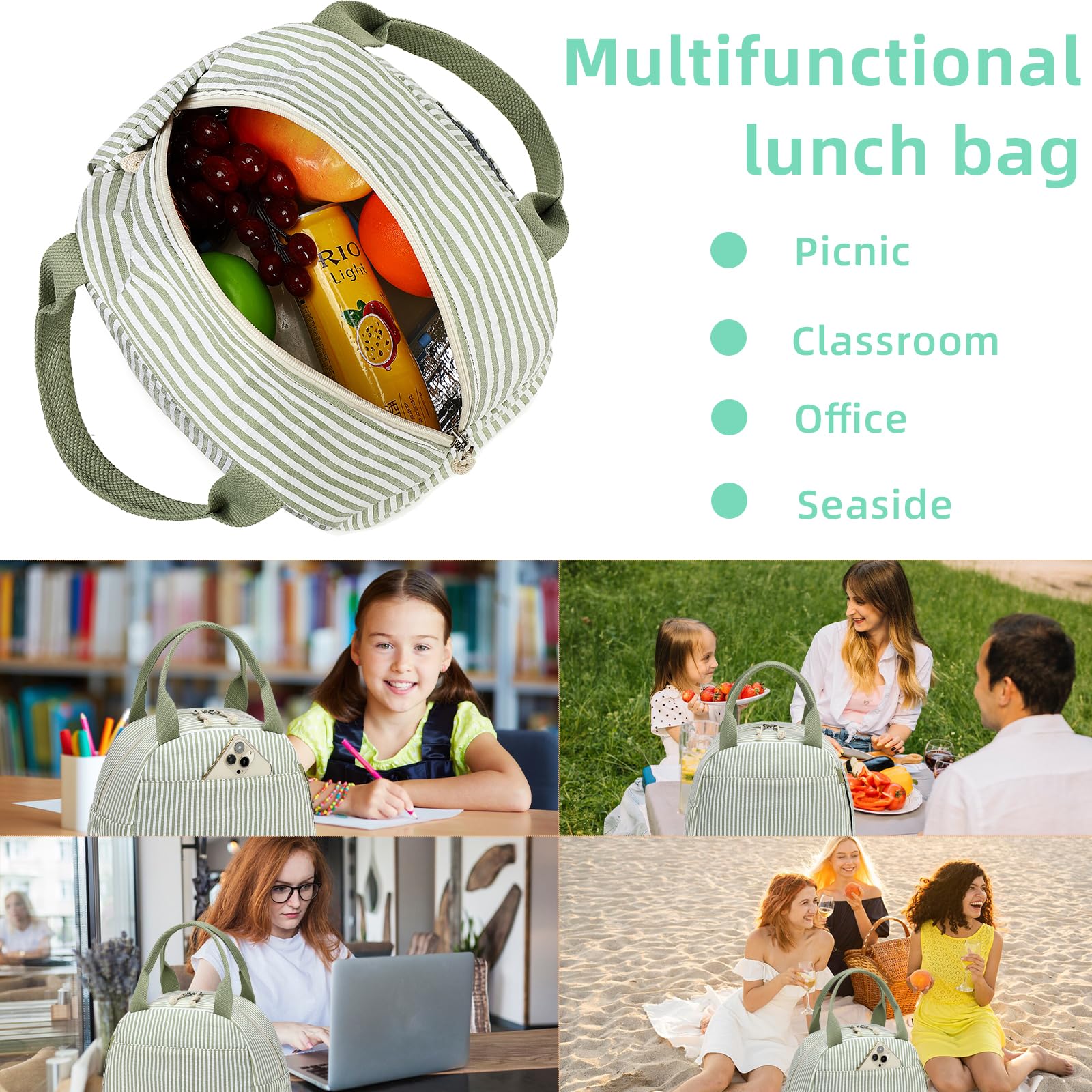 LEDAOU bolsa de almuerzo con asas duraderas y costuras reforzadas para uso diario.