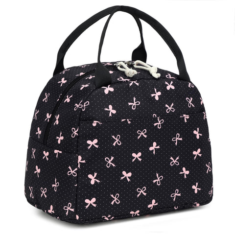 LEDAOU bolsa almuerzo para mujer aislada con lazo negro, ideal para viajes