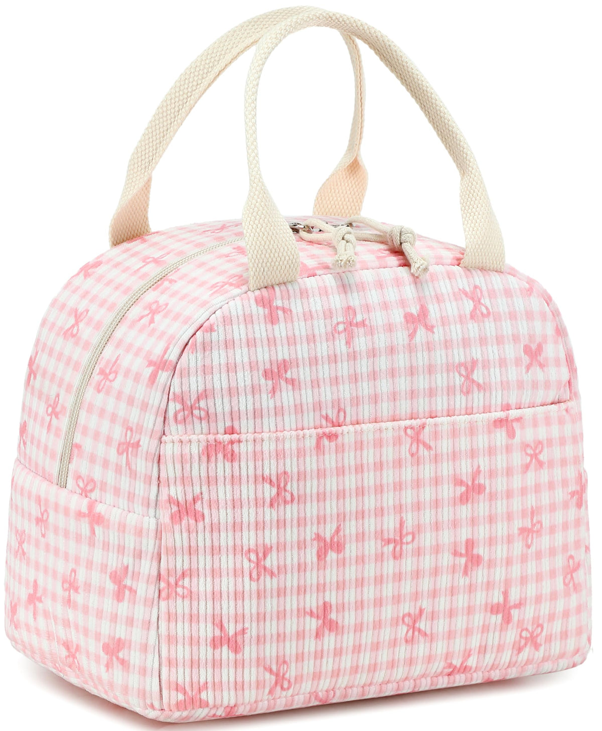 LEDAOU bolsa de almuerzo en pana rosa con lazo, ideal para llevar al trabajo.
