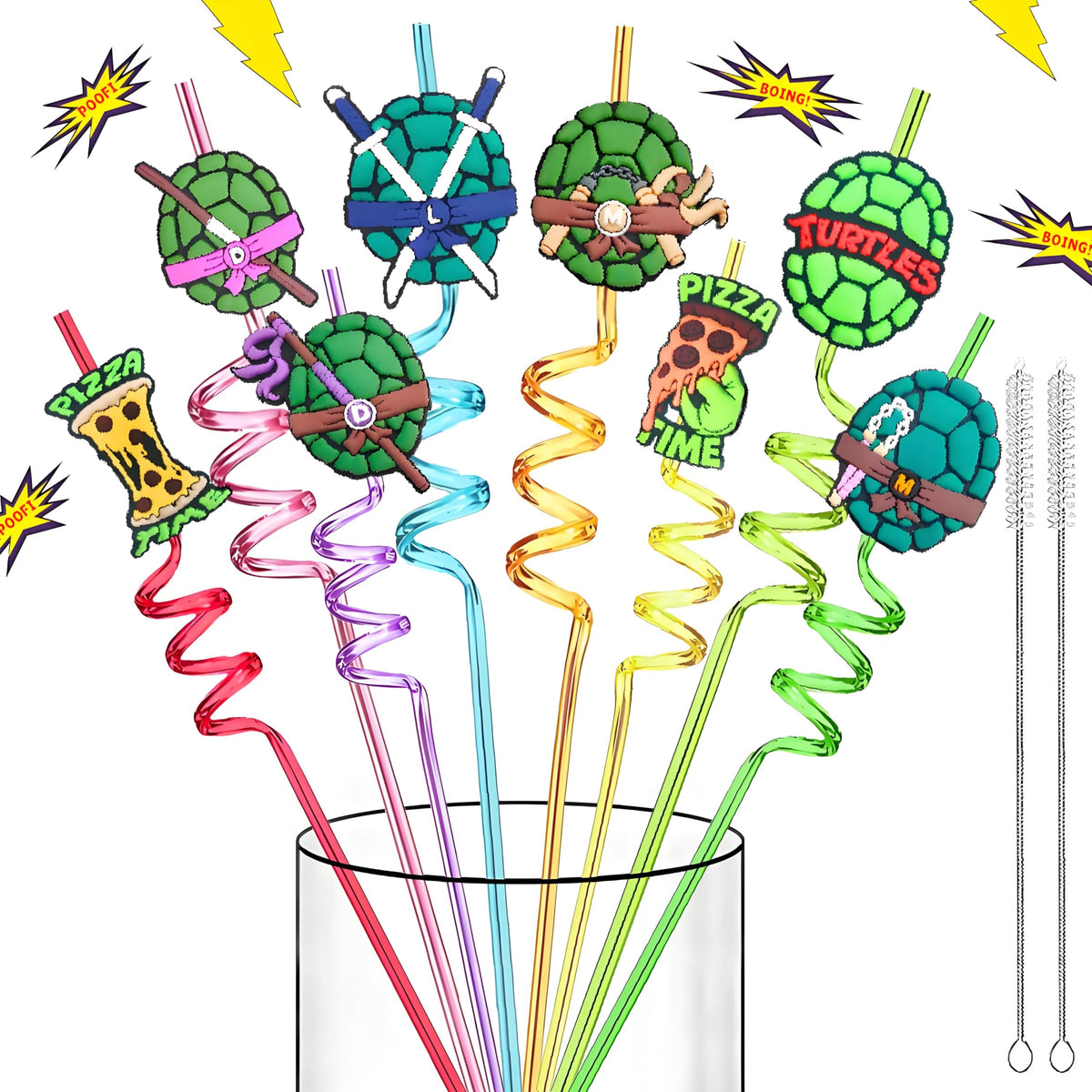 Pajita LEDUO tortugas ninja verdes con caparazón, perfecta para decorar fiestas infantiles.