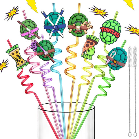 Pajita LEDUO tortugas ninja verdes con caparazón, perfecta para decorar fiestas infantiles.