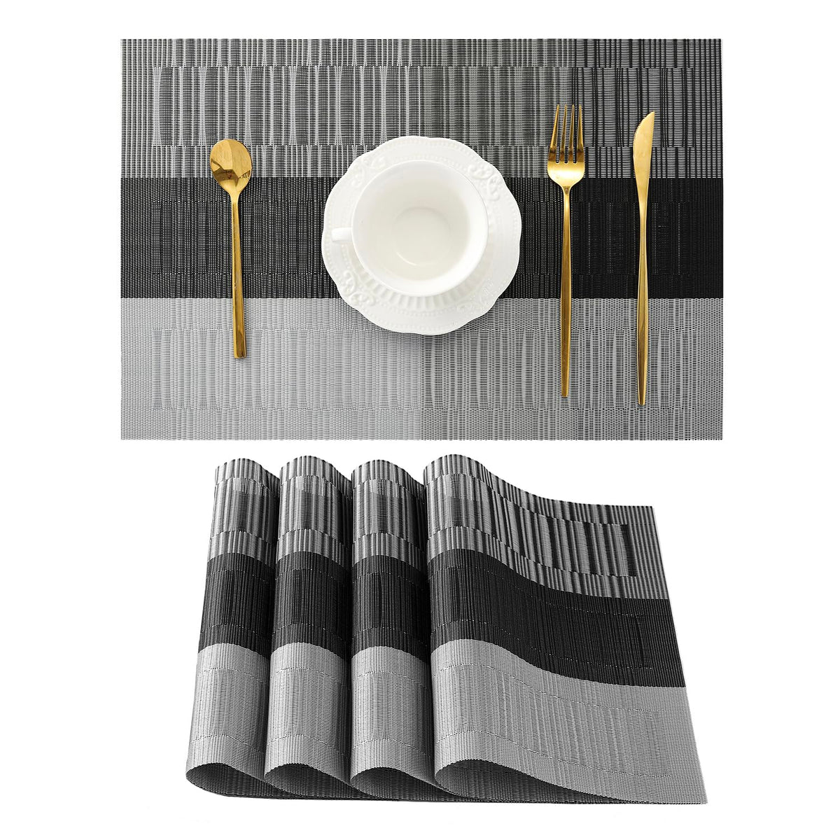 Manteles Leetaltree gris con rayas blancas, set de 4, para mesa.