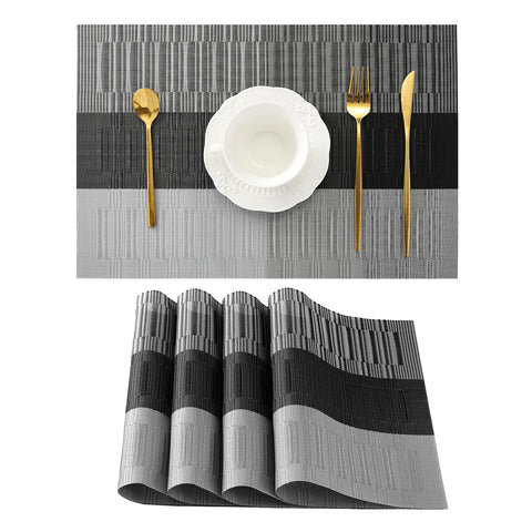 Manteles Leetaltree gris con rayas blancas, set de 4, para mesa.