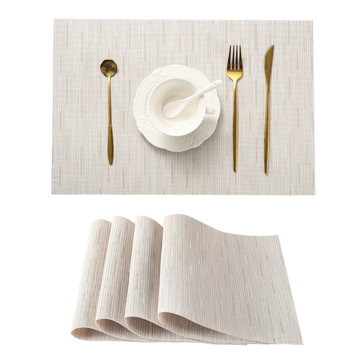 Manteles individuales Leetaltree beige palido, juego de 4, para mesa elegante y protegida.