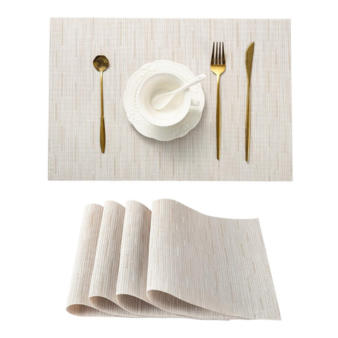 Manteles individuales Leetaltree beige palido, juego de 4, para mesa elegante y protegida.