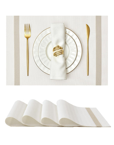 Leetaltree manteles individuales lujo blanco con rayas doradas para cenas elegantes.