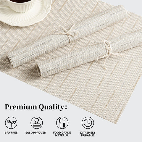 Manteles Leetaltree con textura tejida de vinilo, aspecto premium y fácil limpieza.