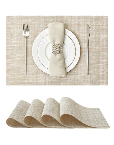 Mantel Leetaltree, detalle de tejido beige-oro, ideal para reuniones elegantes.