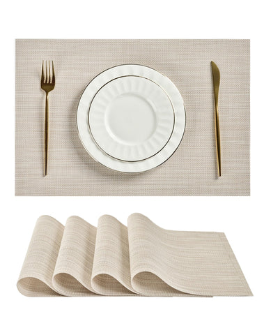 Mantel individual Leetaltree beige y blanco con textura tejida para uso diario.