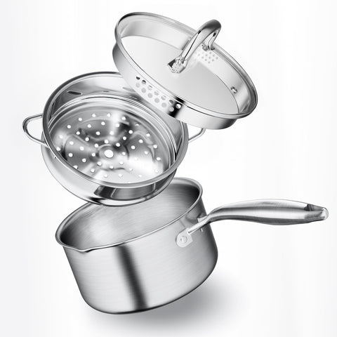 Leetaltree sartén de acero inoxidable 1,5 qt con cesta vapor para hervir y cocer al vapor