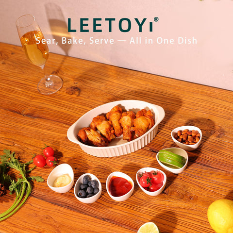 LEETOYI bandeja gratinado con mango doble para transporte cómodo