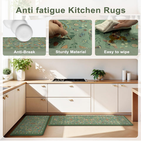 LEEVAN alfombra cocina diseño botánico verde, estilo natural para tu espacio