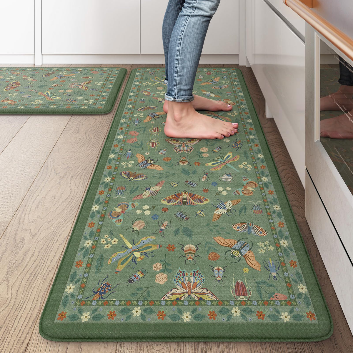 LEEVAN alfombra cocina dos piezas verde, diseño botánico y confort en cada paso
