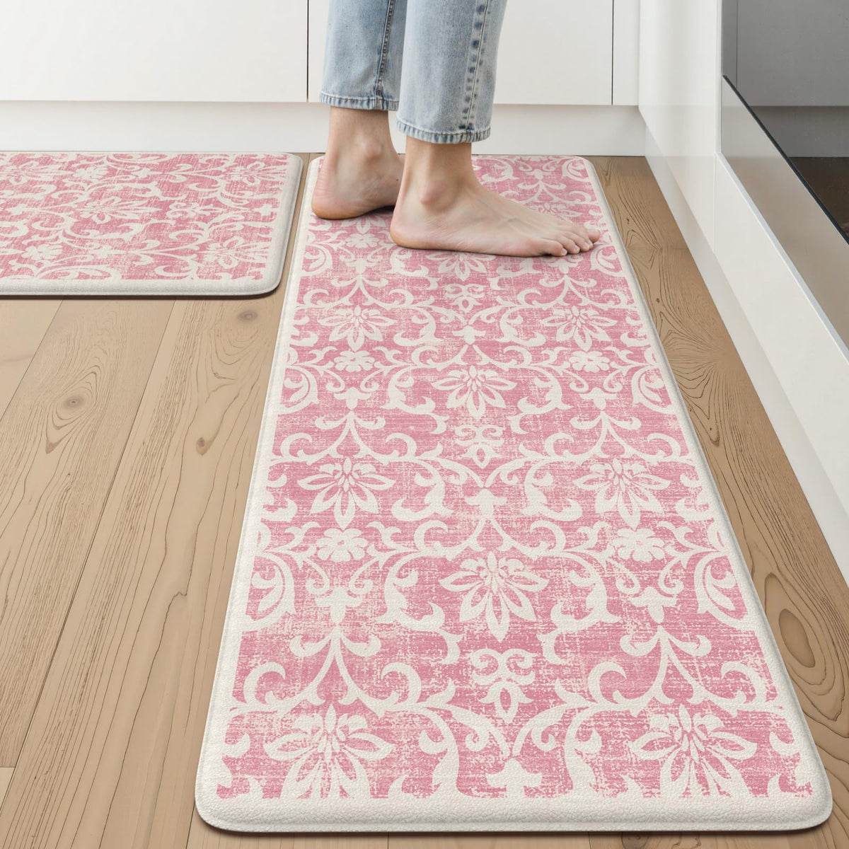 Alfombra de cocina LEEVAN rosa, conjunto 2, ideal para zonas de alto tránsito.