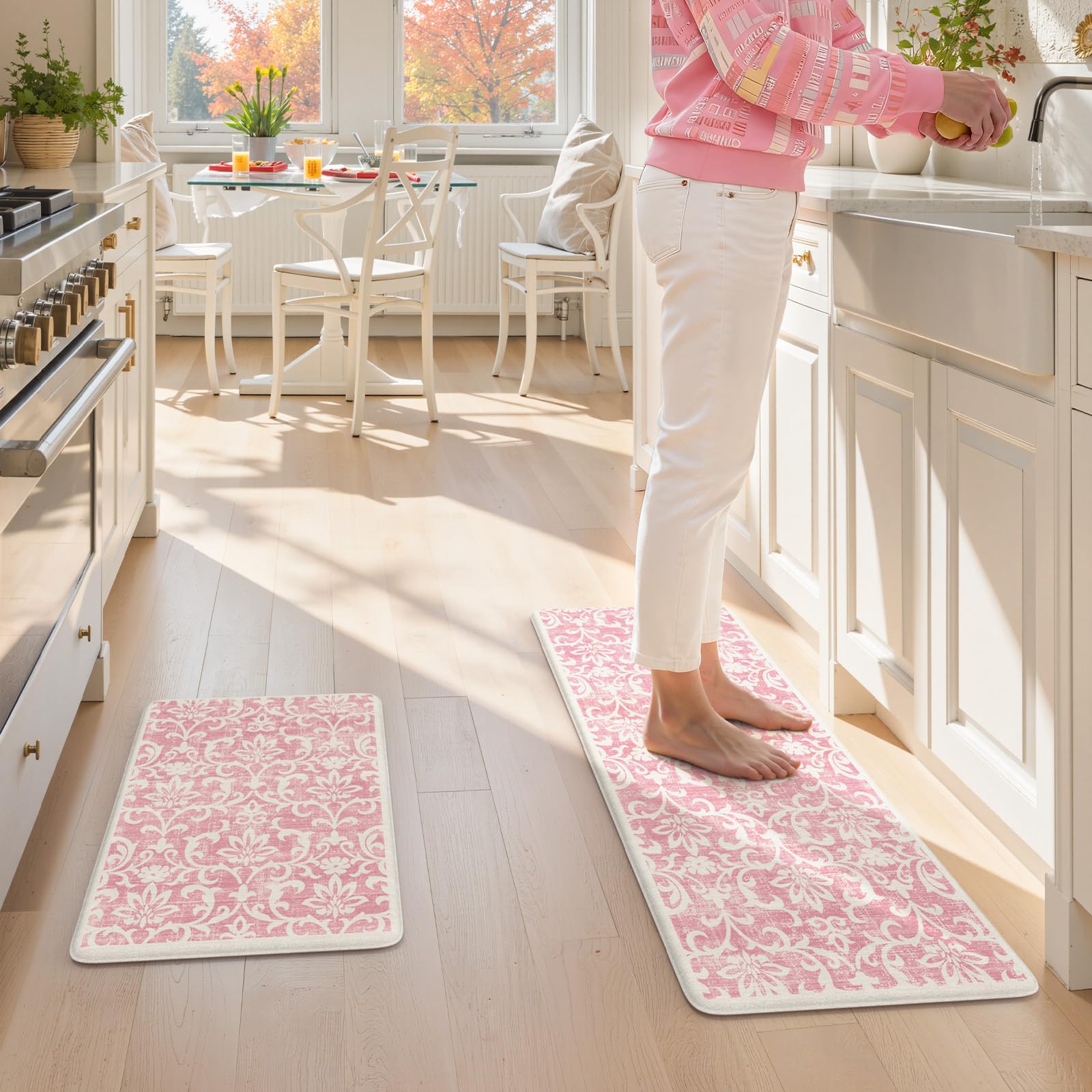 LEEVAN alfombra de cocina rosa, resistente y fácil de limpiar.