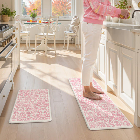 LEEVAN alfombra de cocina rosa, resistente y fácil de limpiar.