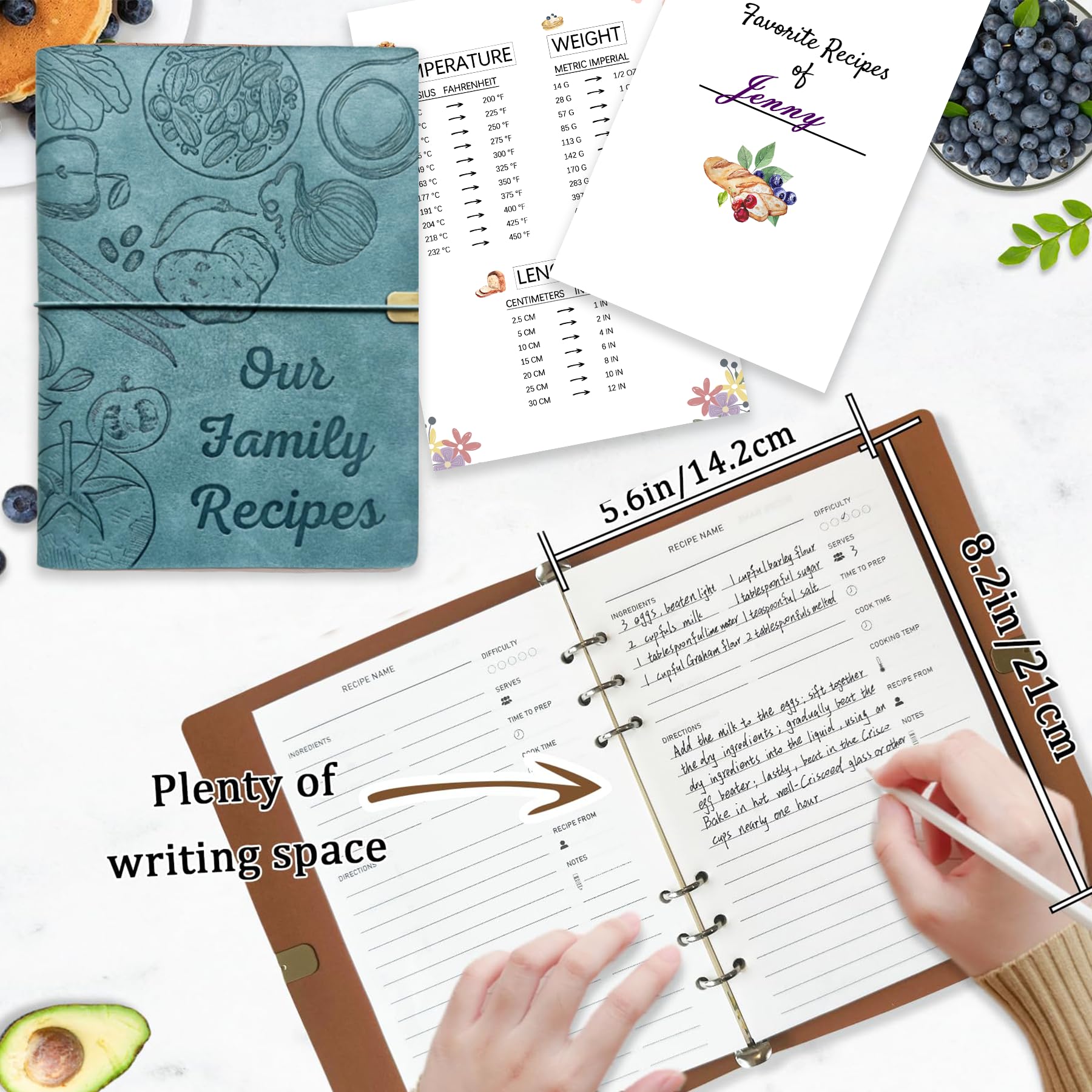 Leeveel libro de recetas con hojas en blanco doble cara para escribir.