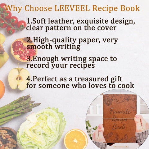 Leeveel libro de recetas con tapa de cuero elegante y duradera.