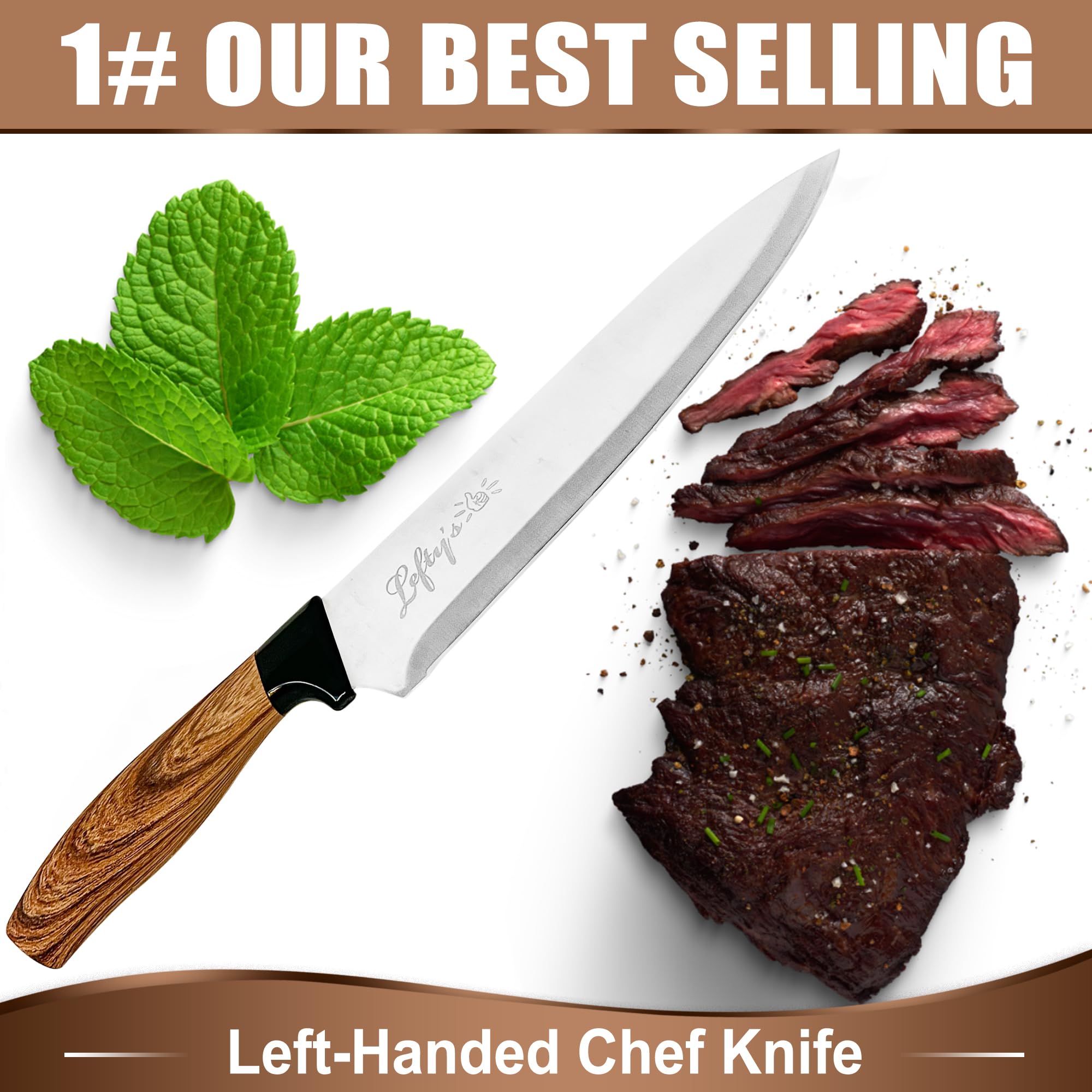 Lefty's cuchillo chef zurdo, hoja extremadamente afilada para cortes precisos